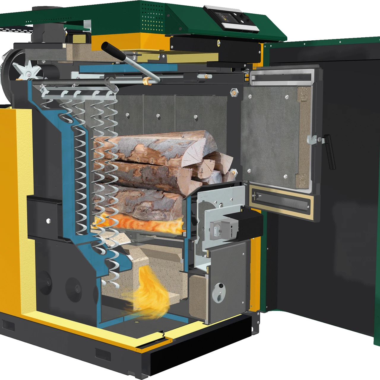 KWB Classicfire 1 | © KWB Man sieht ein Schnittbild vom KWB Classicfire 1 und sieht somit aus welchen Teilen der Kessel besteht