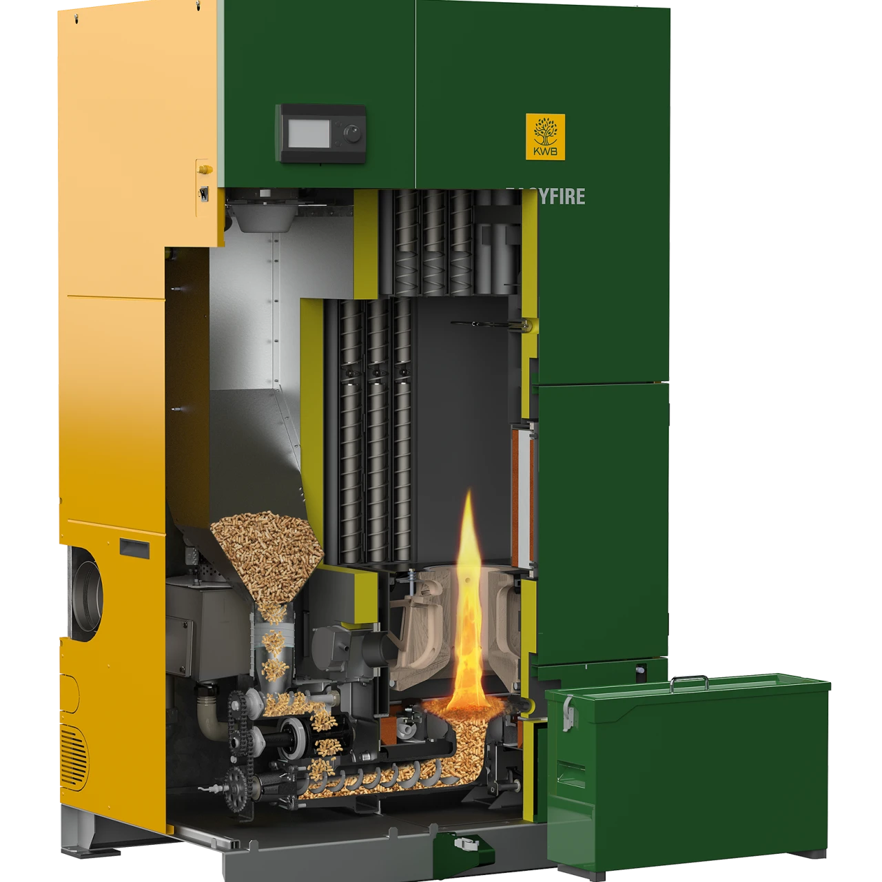 KWB Easyfire 3 | © KWB Man sieht ein Schnittbild vom KWB Easyfire 3 und sieht somit aus welchen Teilen der Kessel besteht