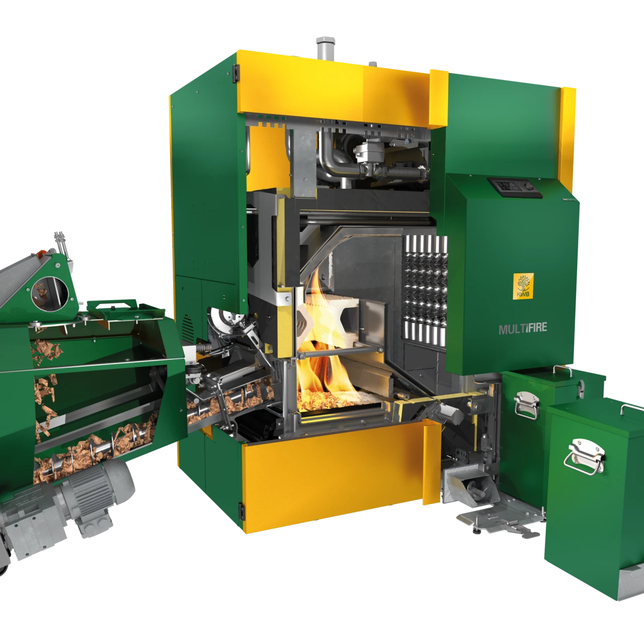 KWB Multifire | © KWB Man sieht ein Schnittbild vom KWB Multifire 2 mit zwischenbehaelter und sieht somit aus welchen Teilen der Kessel besteht