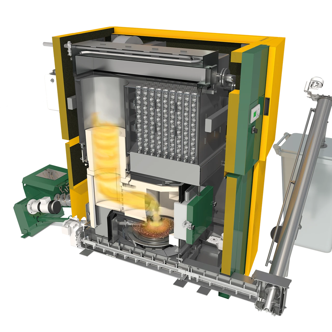 KWB Powerfire 1 | © KWB Man sieht ein Schnittbild vom KWB Powerfire 1 und sieht somit aus welchen Teilen der Kessel besteht