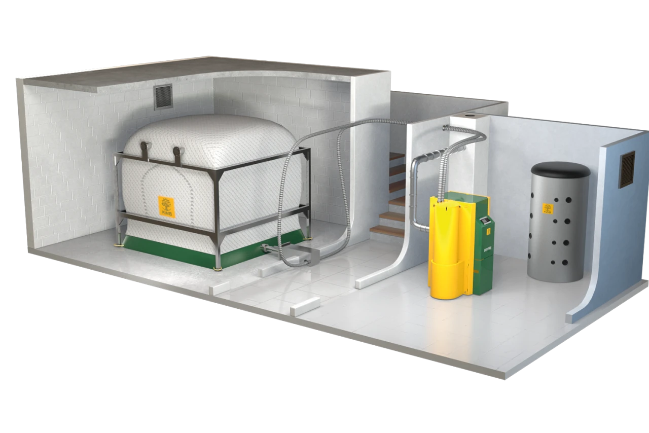 Lagerung im KWB Pellet Big Bag | © KWB, boxquadrat Gewebetank für Pellets, automatische Foerdertechnik, effizienter Pelletkessel und Pufferspeicher