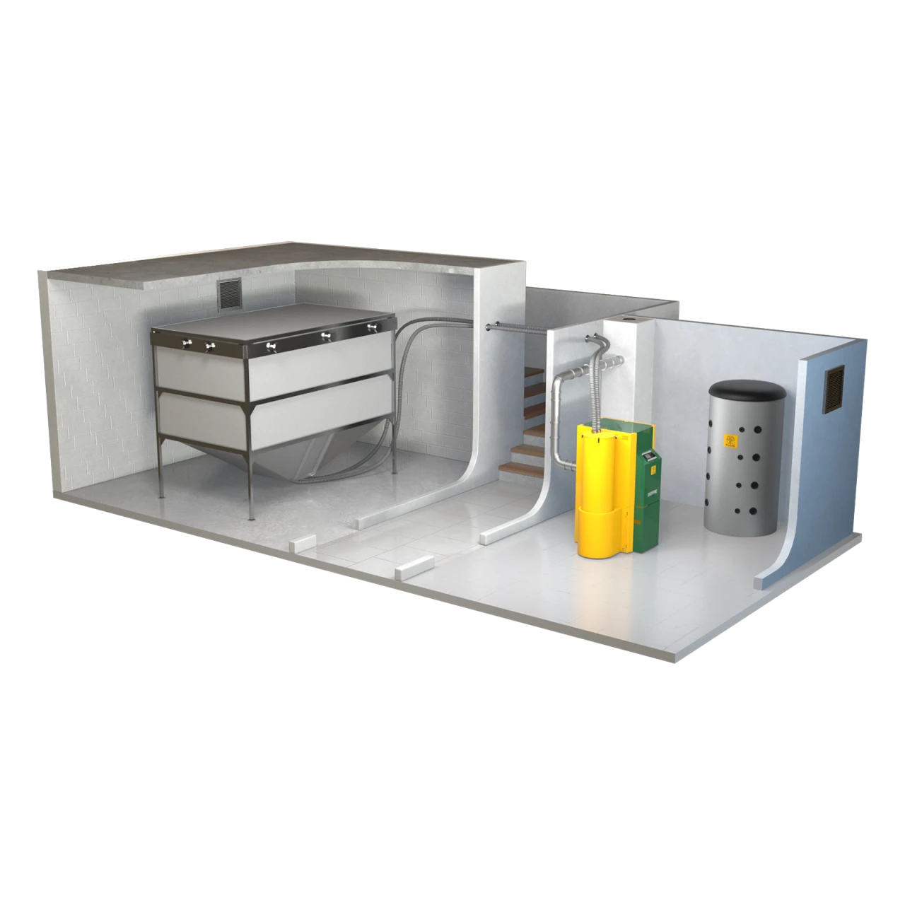 Kompakte Lagerung in KWB Pelletbox | © KWB, boxquadrat Starker Heizkessel, großer Pufferspeicher und robuster Vorratsbehaelter Quadratisch