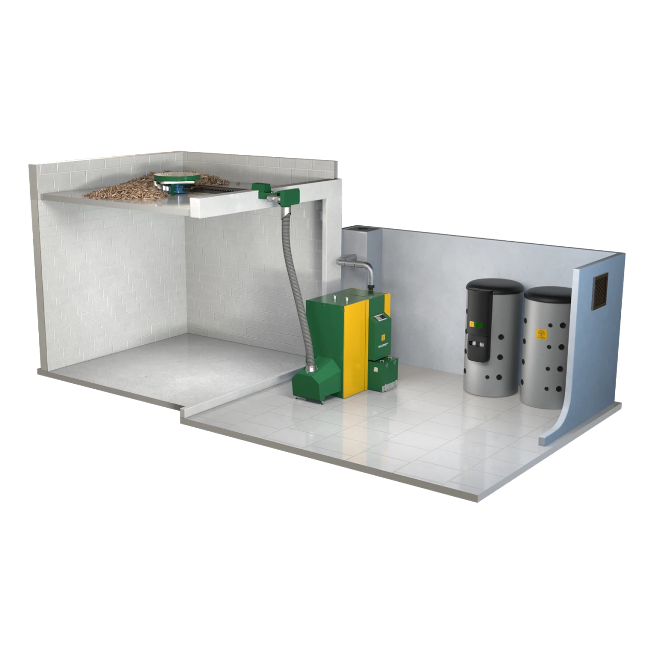Lagerraum über Heizraum | © KWB, boxquadrat Lagerraum-Multifire 2 mit Ruehrwerk und Fallschlauch Quadratisch